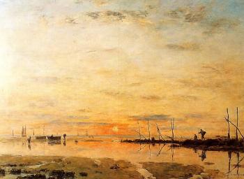 Eugene Boudin : Le Havre, Sunset at Low Tide